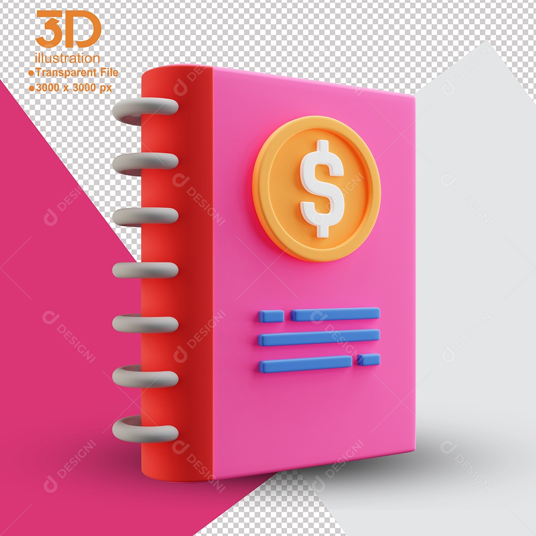 Livro de Finanças Elemento 3D para Composição PSD