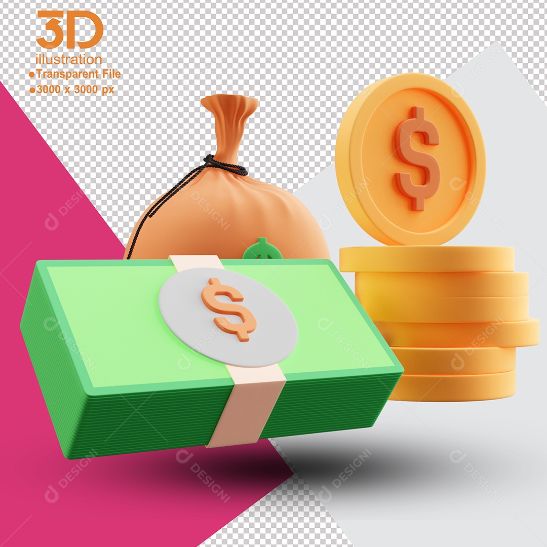 Dinheiro Elemento 3D para Composição PSD