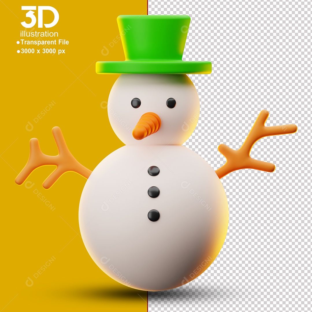 Boneco de Neve Elemento 3D Para Composição PSD