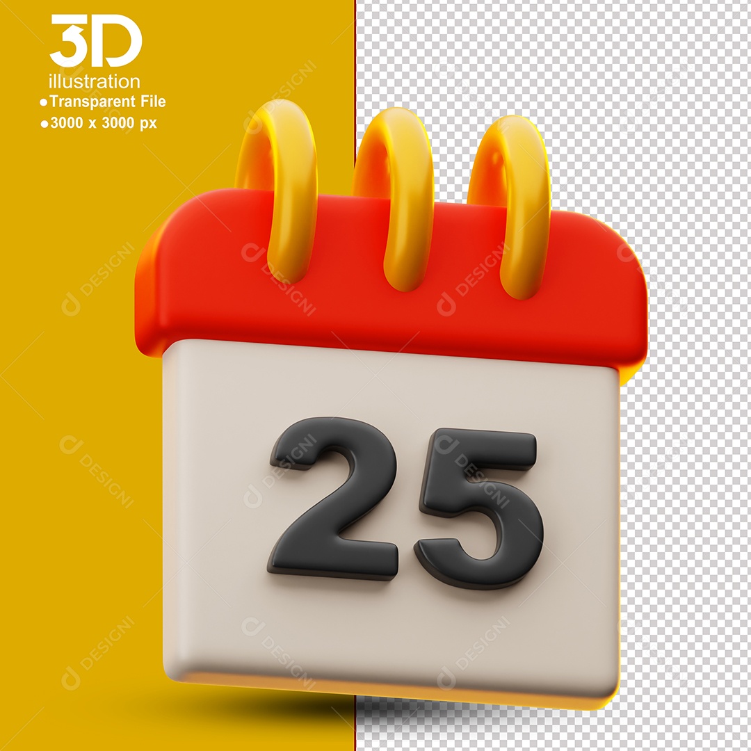 Calendário Dia 25 de Natal Elemento 3D Para Composição PSD