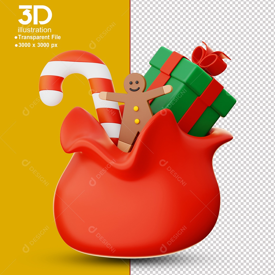 Saco de Presente de Natal Elemento 3D Para Composição PSD