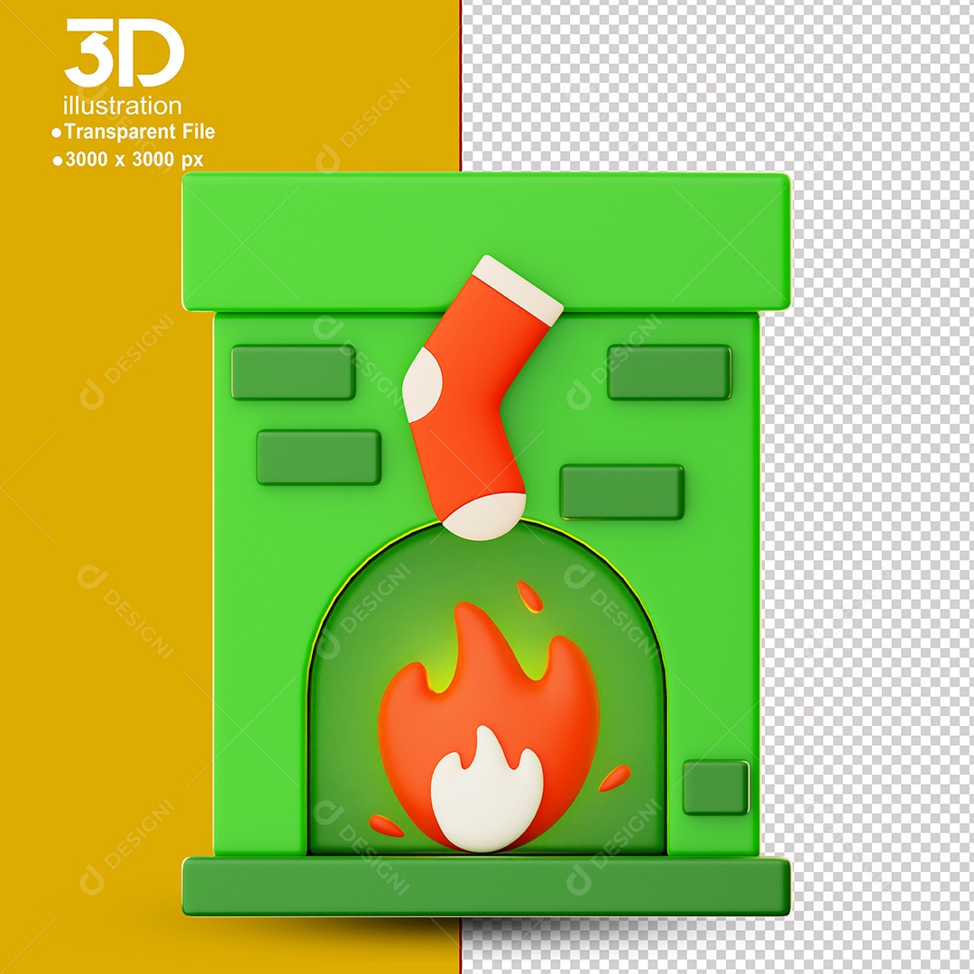 Lareira de Natal Elemento 3D Para Composição PSD