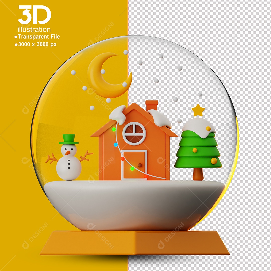 Globo de Neve de Natal Elemento 3D Para Composição PSD