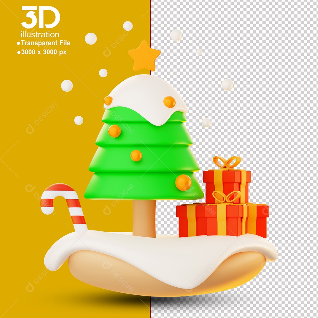 Árvore de Natal Com Presentes Elemento 3D Para Composição PSD