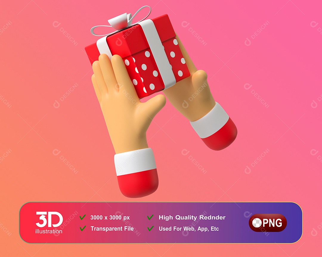 Mãos Segurando Presente de Natal Elemento 3D Para Composição PSD