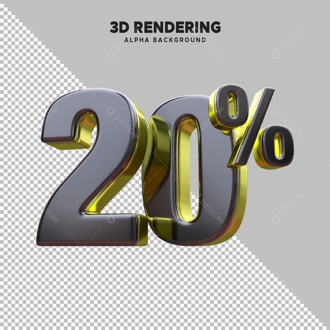 Desconto 20% Elemento 3D Preto e Dourado para Composição PSD