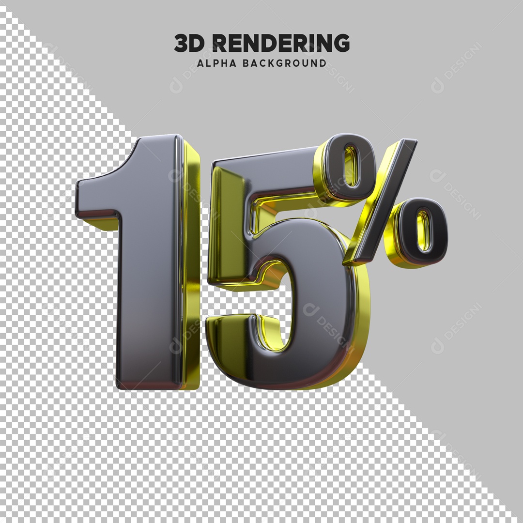 Desconto 15% Elemento 3D Preto e Dourado para Composição PSD