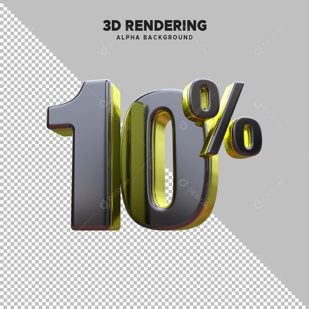 Desconto 10% Elemento 3D Preto e Dourado para Composição PSD