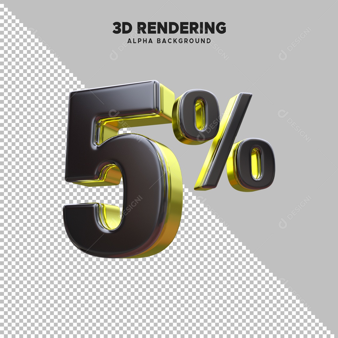 Desconto 5% Elemento 3D Preto e Dourado para Composição PSD
