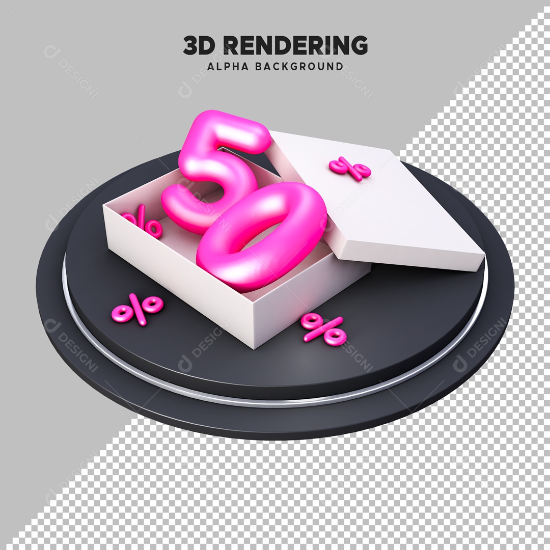 Desconto de 50% Elemento 3D Rosa para Composição PSD