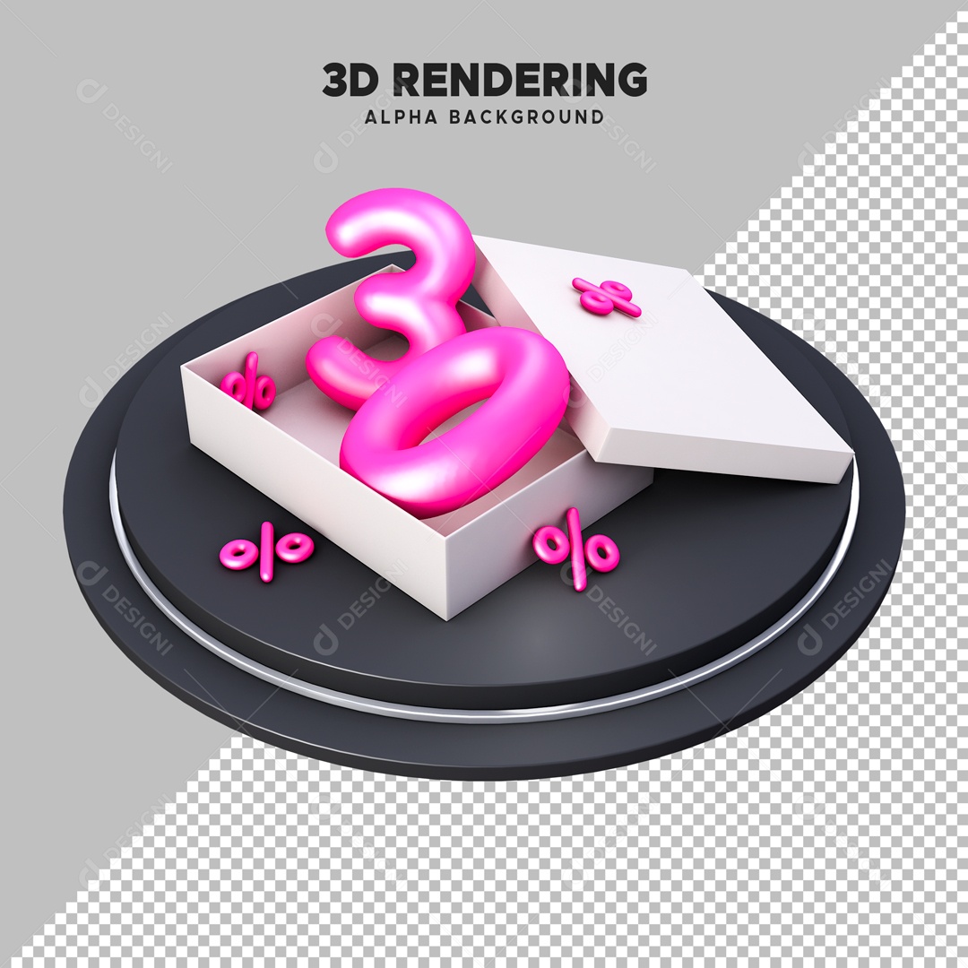Desconto de 30% Elemento 3D Rosa para Composição PSD
