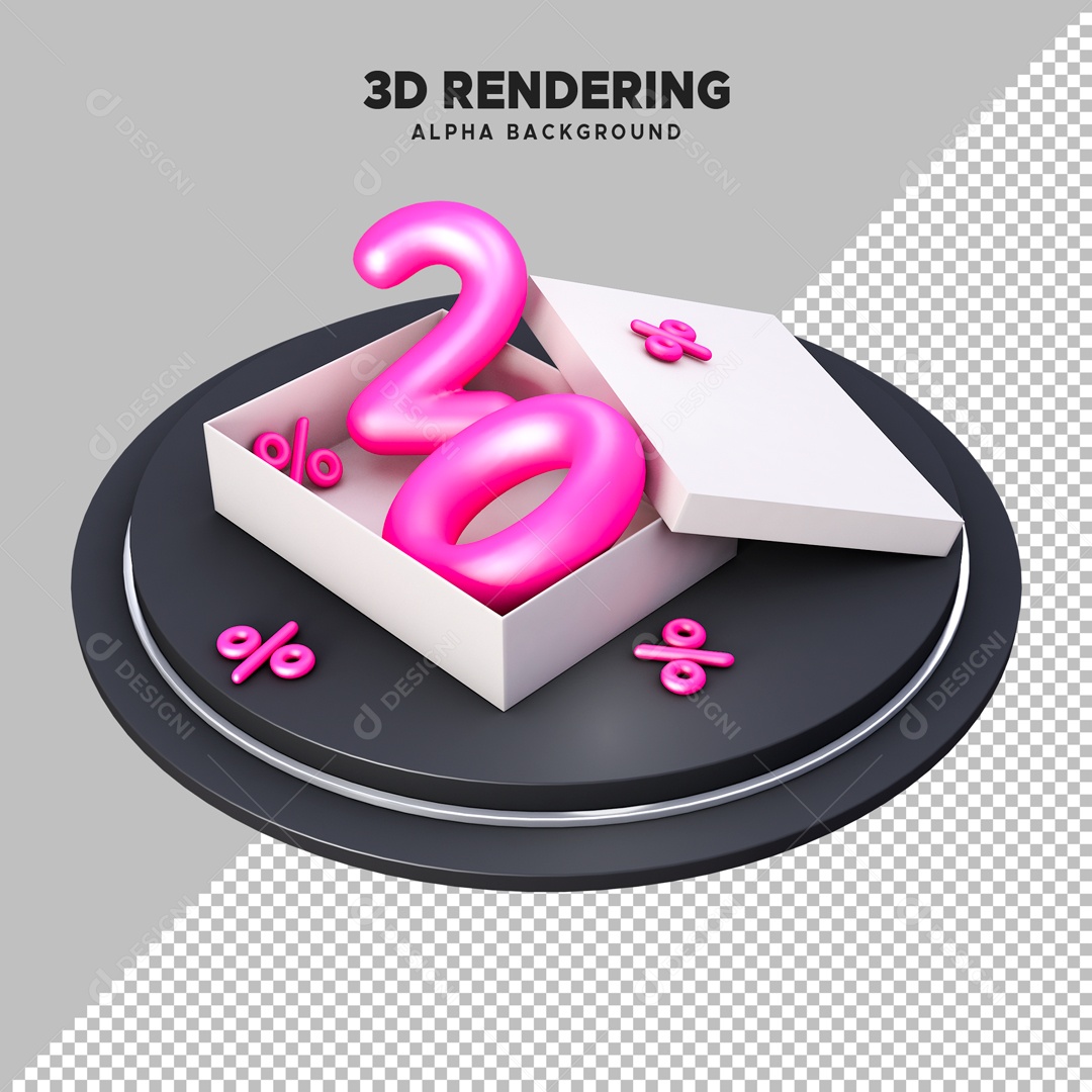 Desconto de 20% Elemento 3D Rosa para Composição PSD