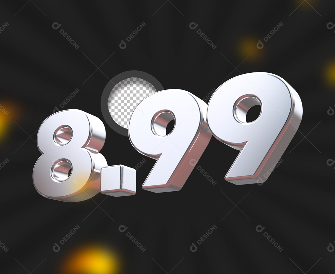 Números 3D 8.99 para Composição PSD