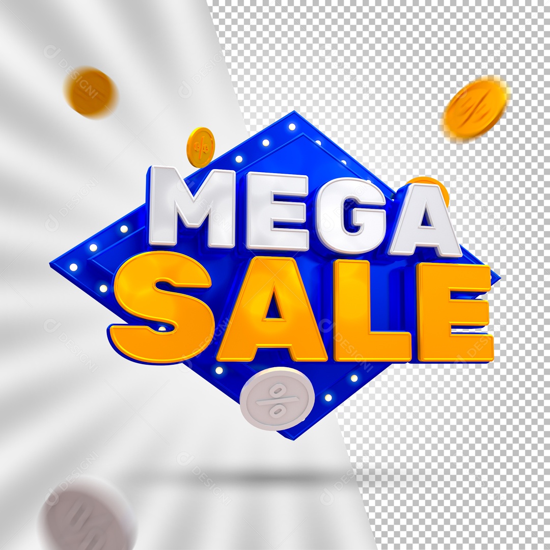 Mega Oferta Selo 3D Azul Branco e Amarelo para Composição PSD