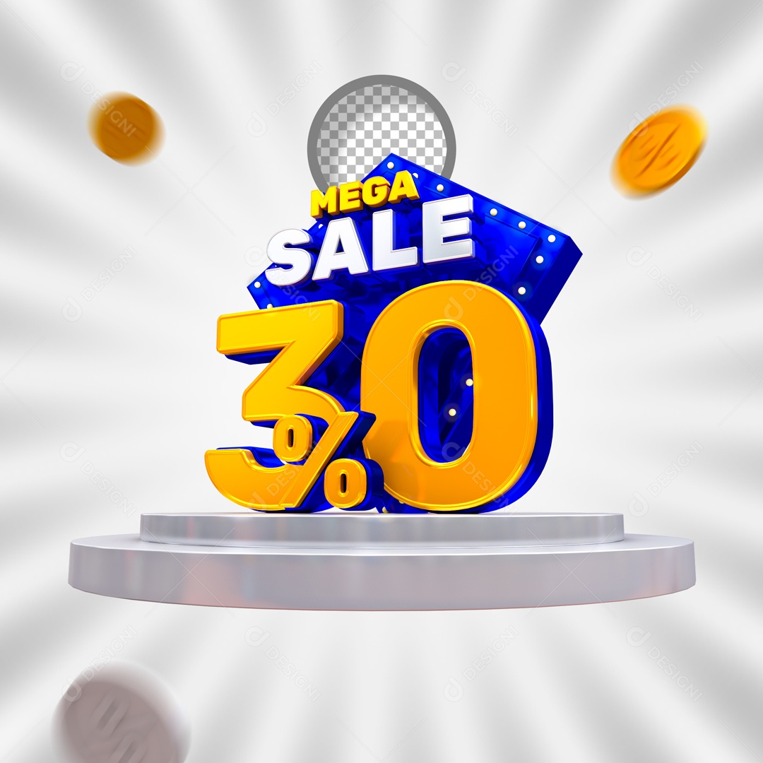 Mega Oferta 30% Selo 3D para Composição PSD