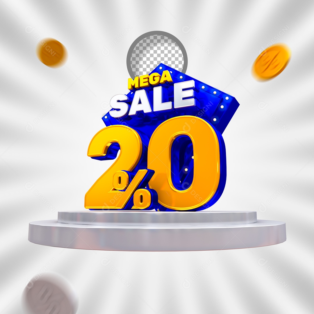 Mega Oferta 20% Selo 3D para Composição PSD