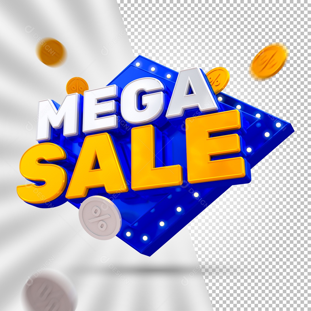 Mega Oferta Selo 3D Branco e Amarelo para Composição PSD