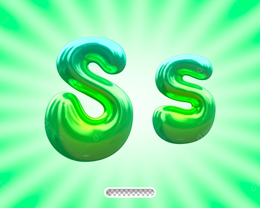Balão Letra S Elemento 3D Verde para Composição PSD