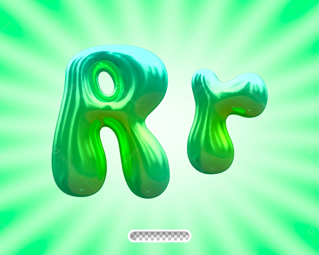Balão Letra R Elemento 3D Verde para Composição PSD