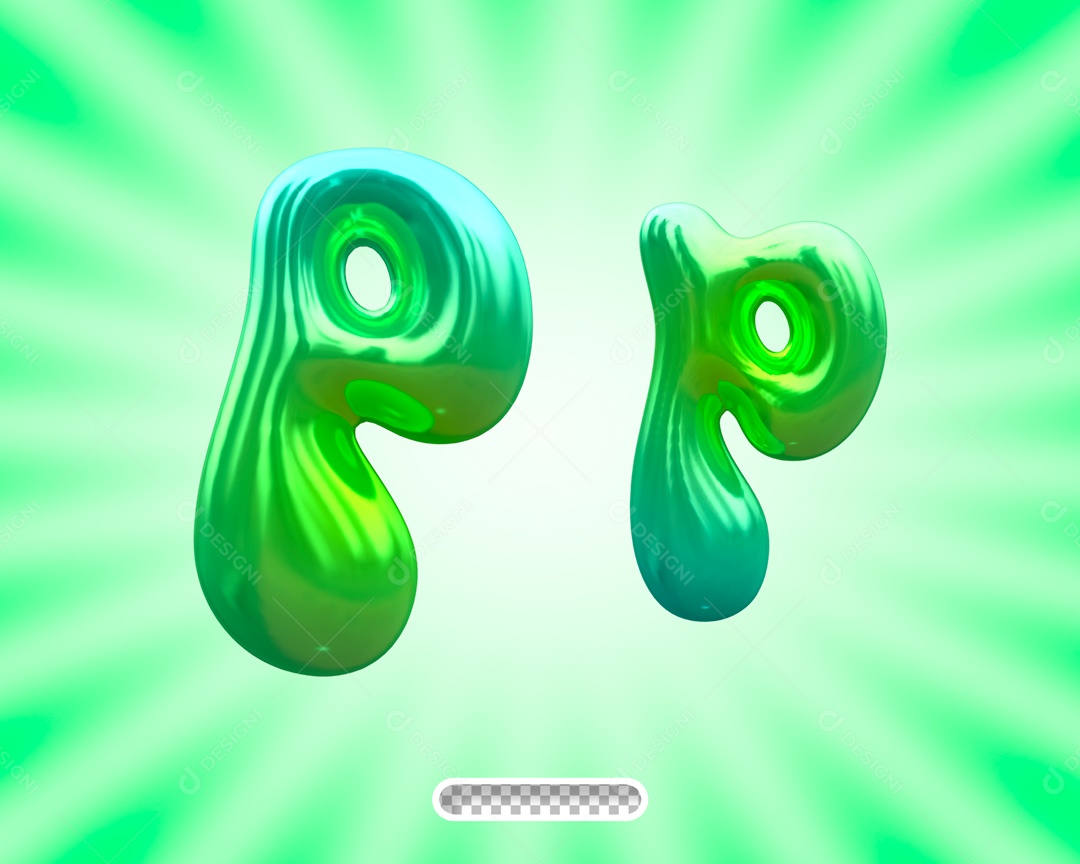 Balão Letra P Elemento 3D Verde para Composição PSD