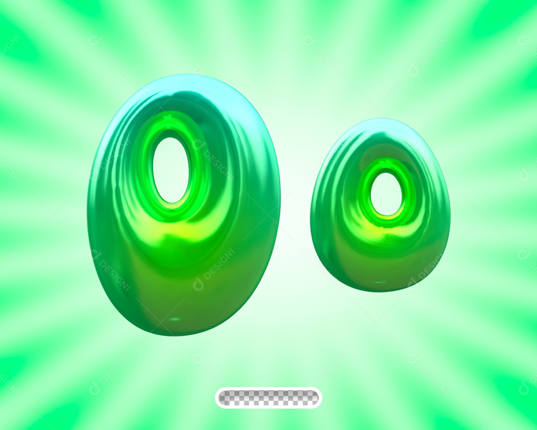 Balão Letra O Elemento 3D Verde para Composição PSD