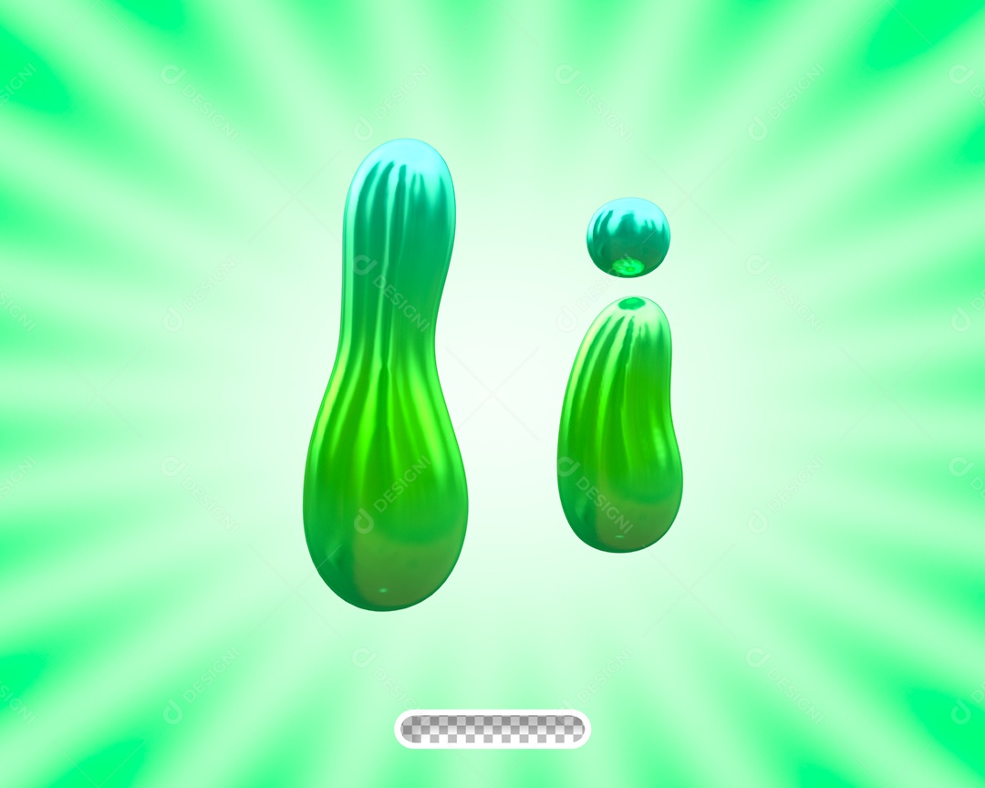 Balão Letra I Elemento 3D Verde para Composição PSD