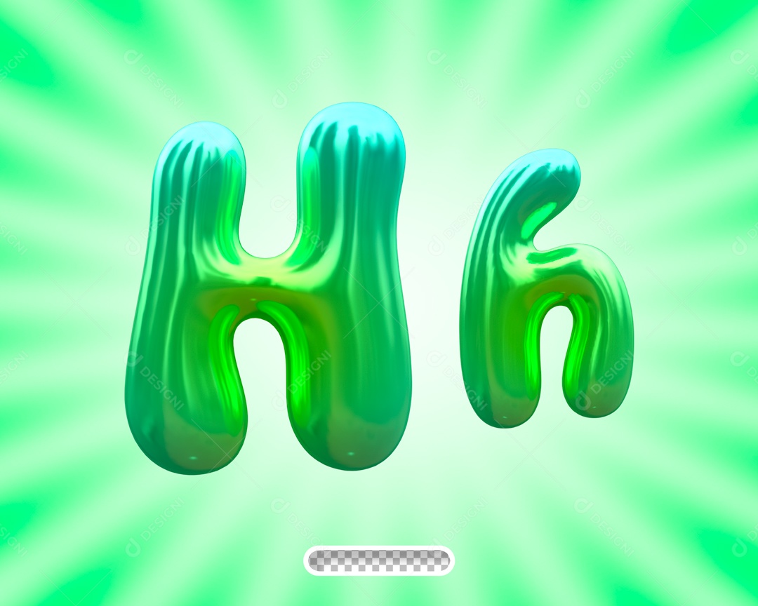 Balão Letra H Elemento 3D Verde para Composição PSD