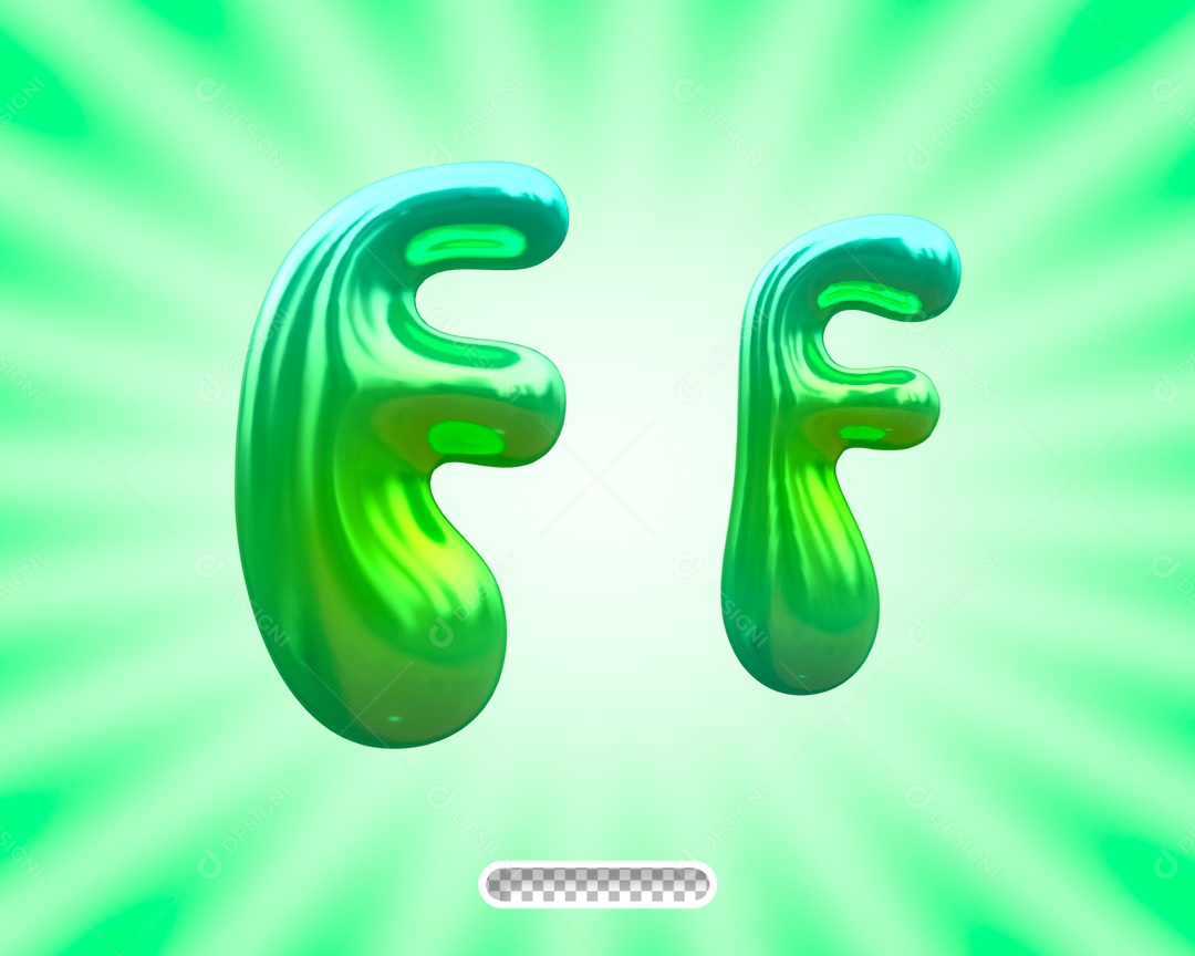 Balão Letra F Elemento 3D Verde para Composição PSD