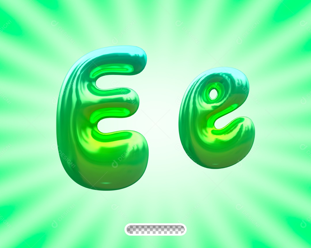 Balão Letra E Elemento 3D Verde para Composição PSD