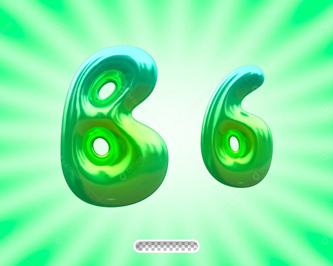 Balão Letra B Elemento 3D Verde para Composição PSD