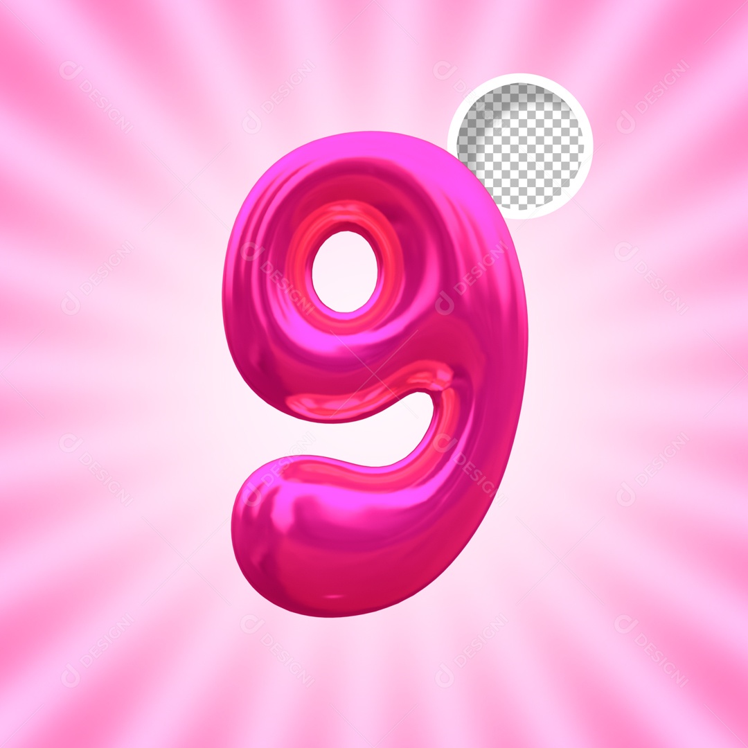 Balão Número 9 Elemento 3D para Composição PSD