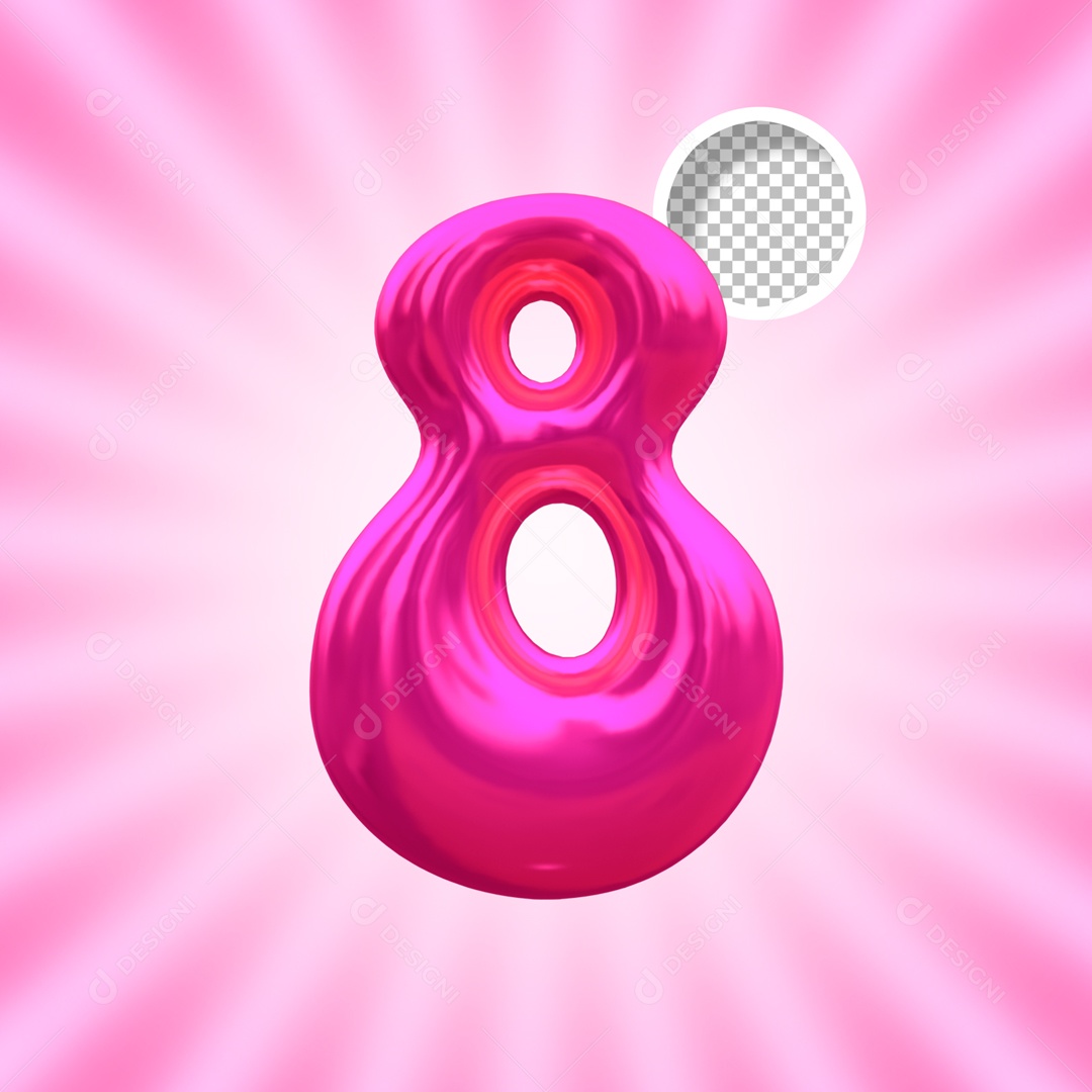 Balão Número 8 Elemento 3D para Composição PSD