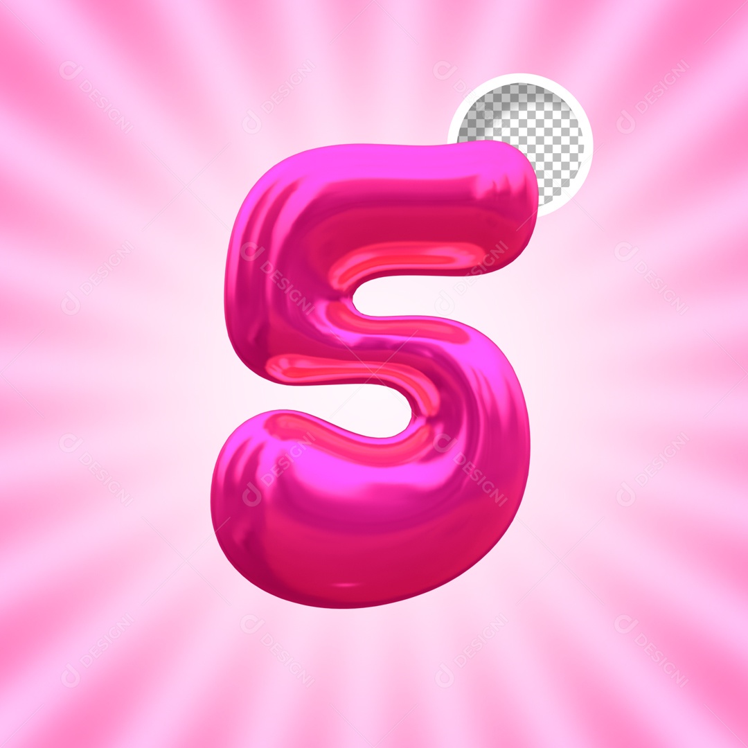 Balão Número 5 Elemento 3D para Composição PSD