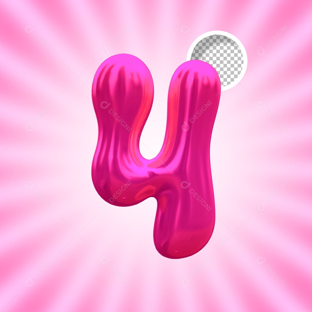 Balão Número 4 Elemento 3D para Composição PSD