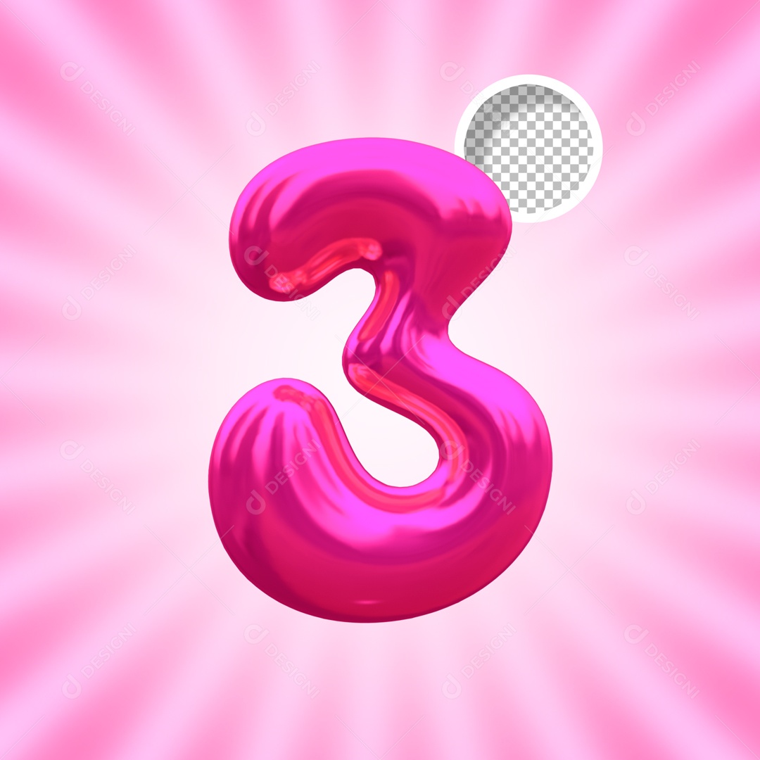 Balão Número 3 Elemento 3D para Composição PSD