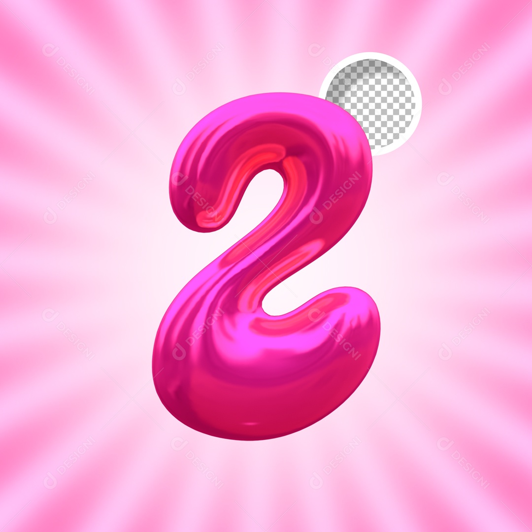 Balão Número 2 Elemento 3D para Composição PSD