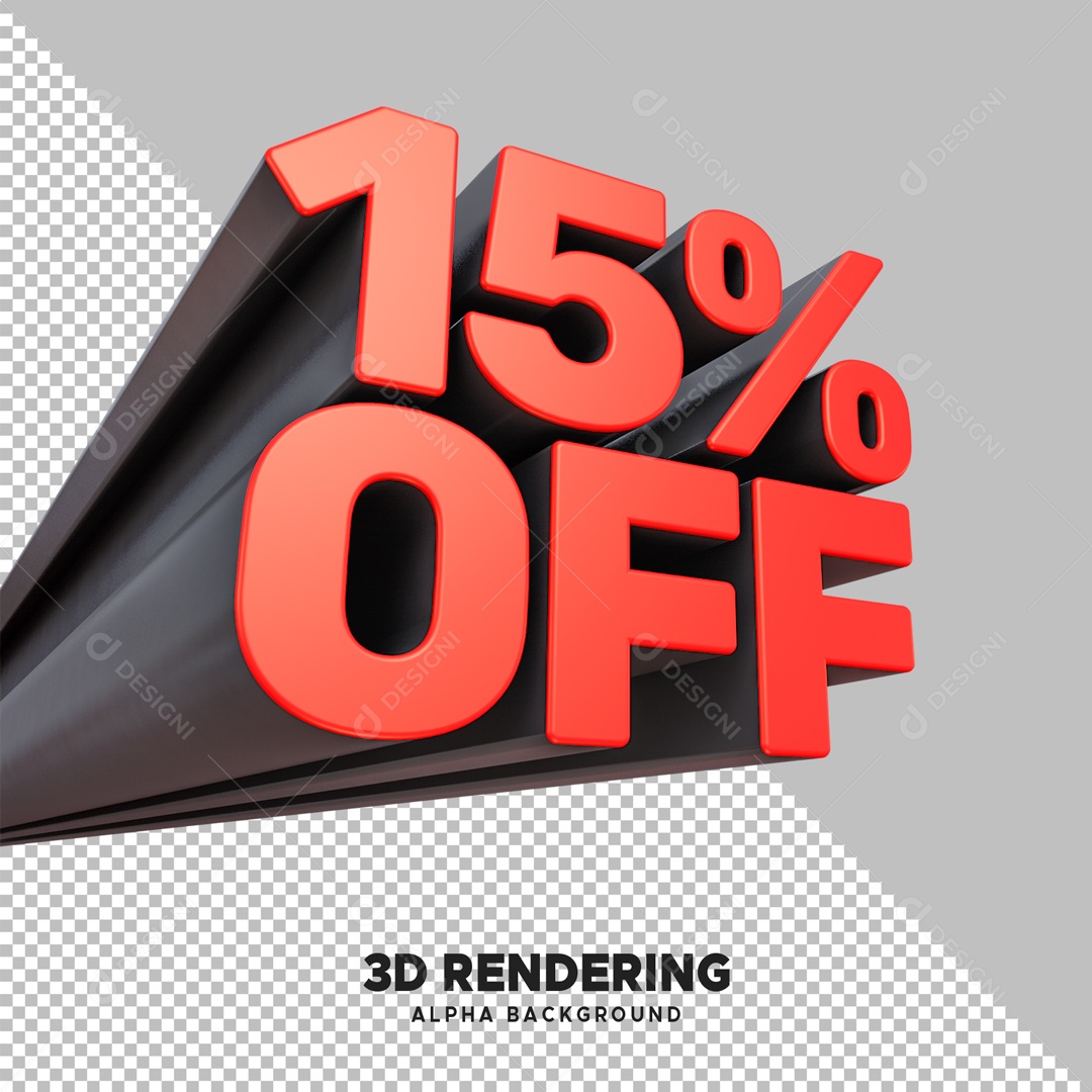 Desconto 15% OFF Elemento 3D Vermelho e Preto para Composição PSD