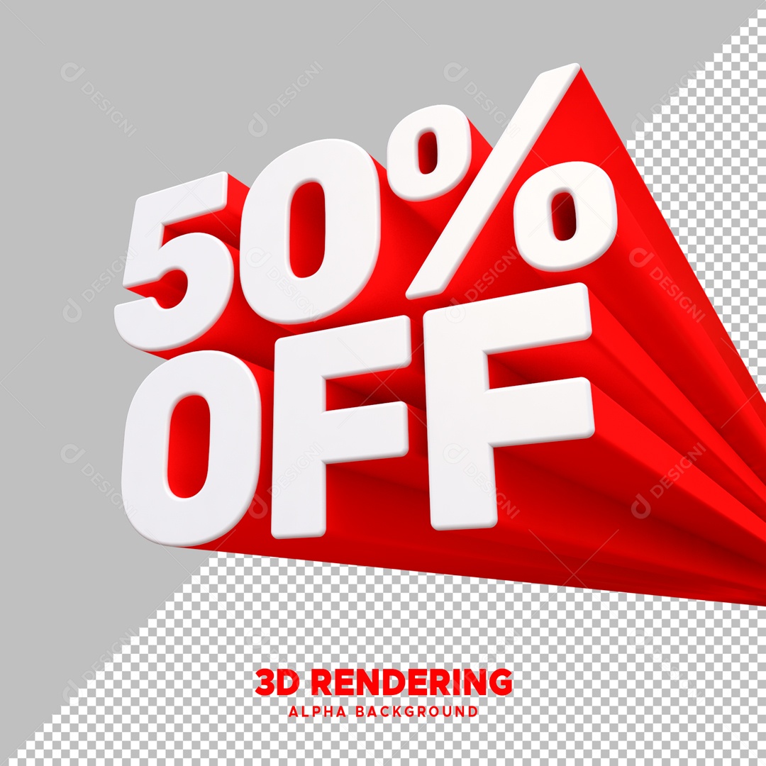 Desconto 50% Elemento 3D Vermelho e Branco para Composição PSD