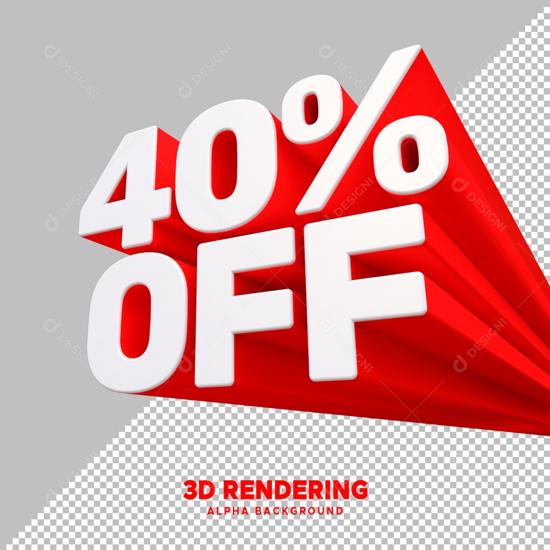 Desconto 40% Elemento 3D Vermelho e Branco para Composição PSD