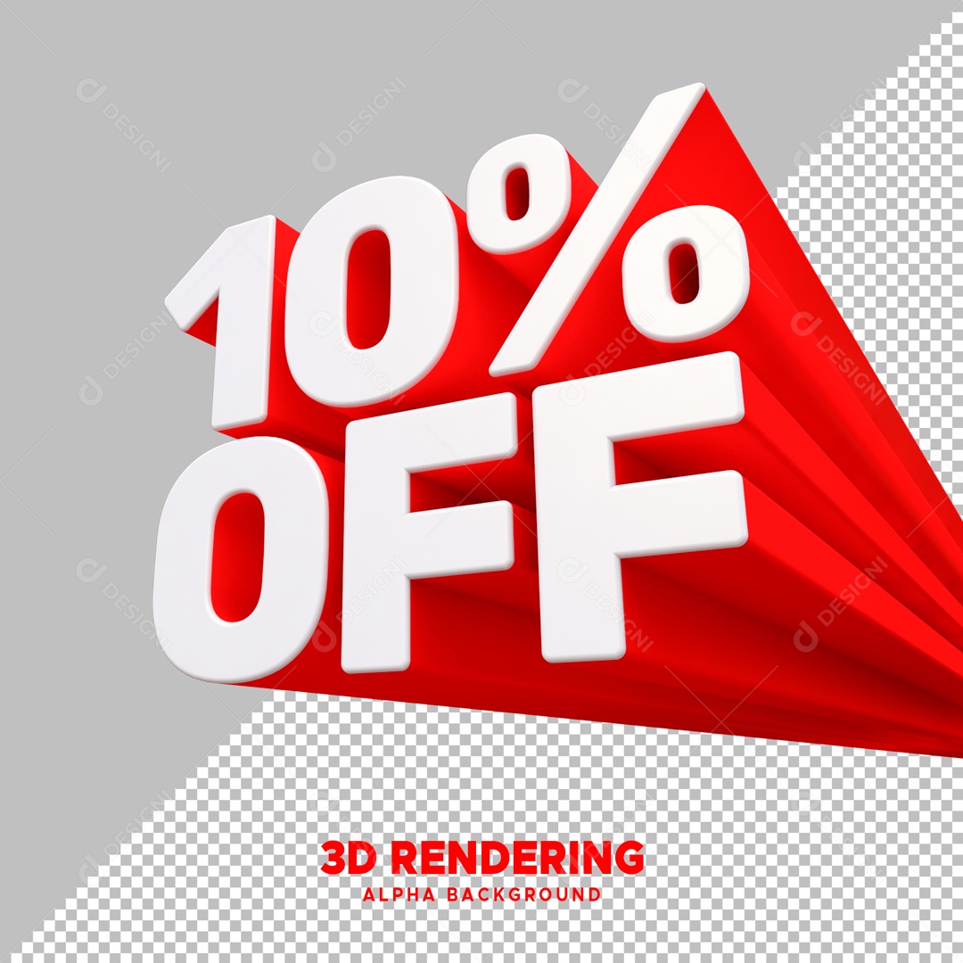 Desconto 10% Elemento 3D Vermelho e Branco para Composição PSD