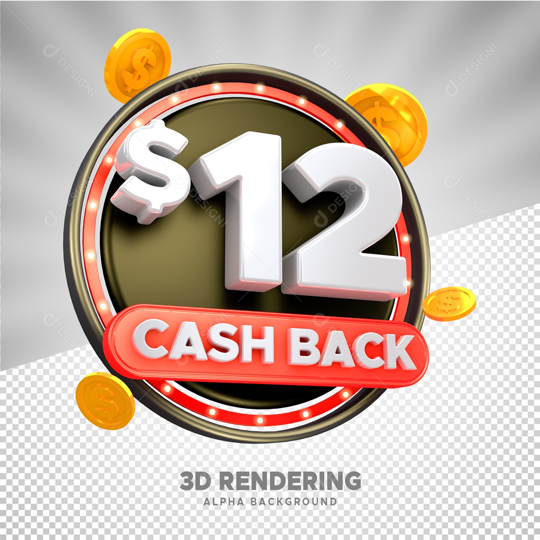 Desconto de 12% Elemento 3D Branco para Composição PSD