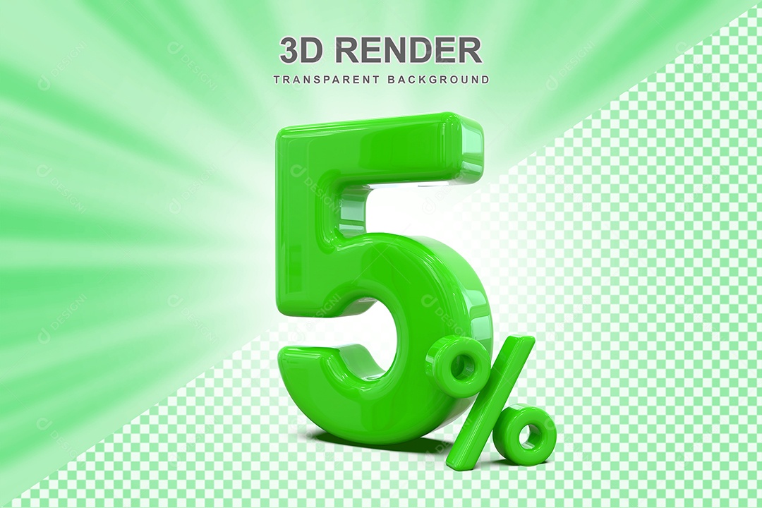 Número Verde 5% Elemento 3D para Composição PSD
