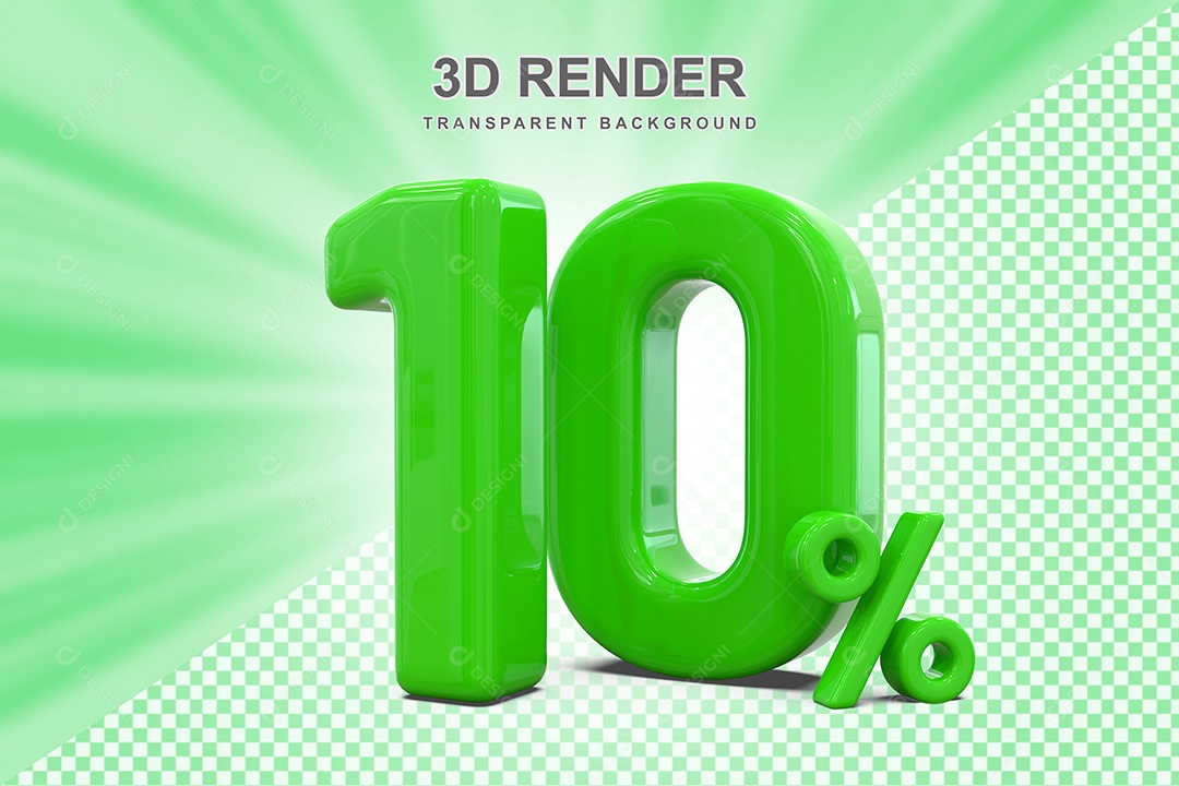 Número Verde 10% Elemento 3D para Composição PSD
