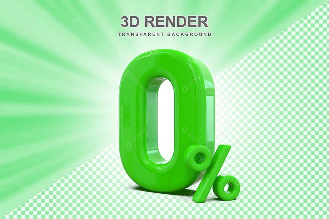 Número Verde 0% Elemento 3D para Composição PSD