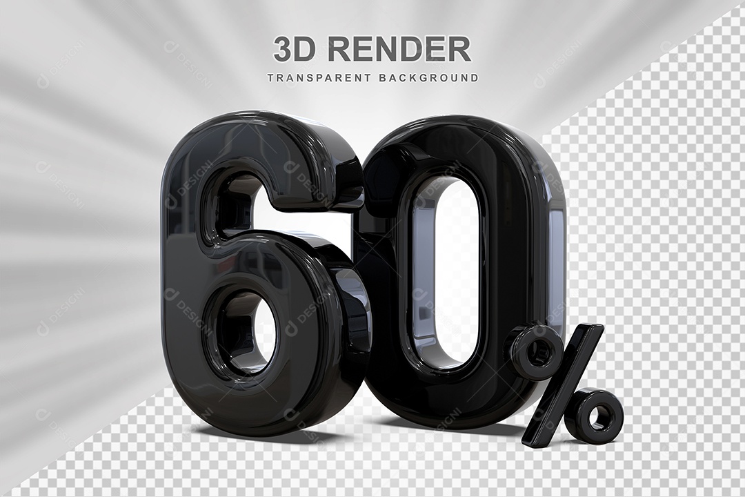 Número Preto 60% Elemento 3D para Composição PSD