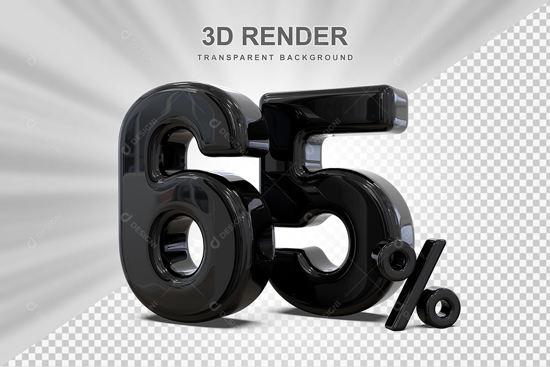 Número Preto 65% Elemento 3D para Composição PSD