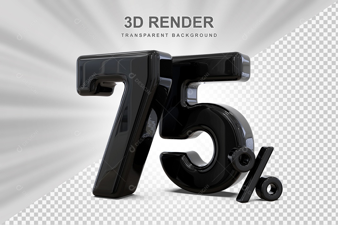 Número Preto 75% Elemento 3D para Composição PSD