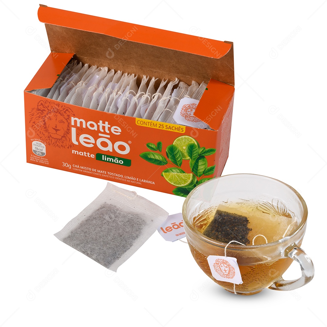 Caixa com muitos sachês de chá e uma xícara