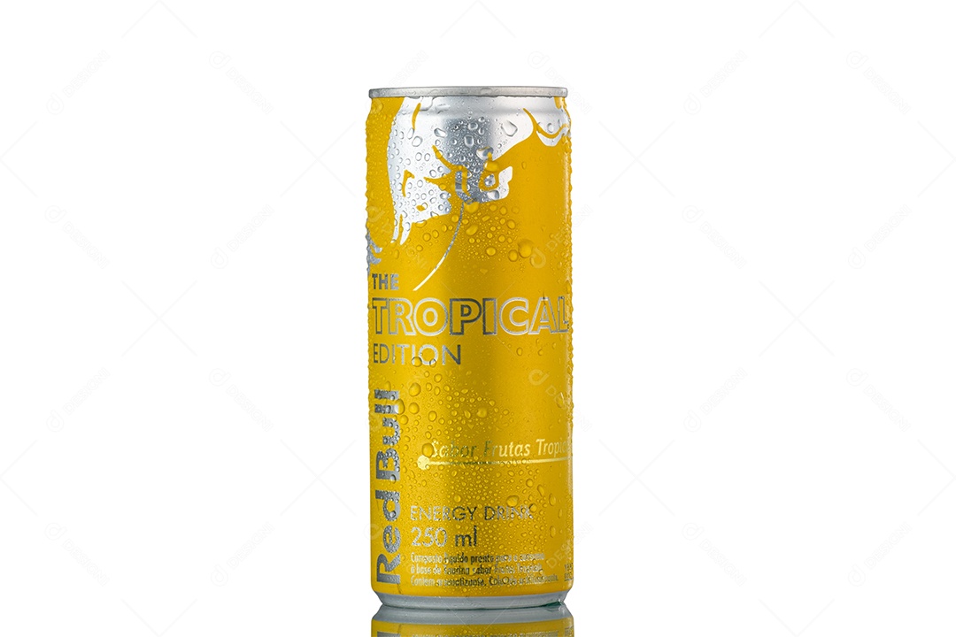 Red bull tropical sobre fundo azul