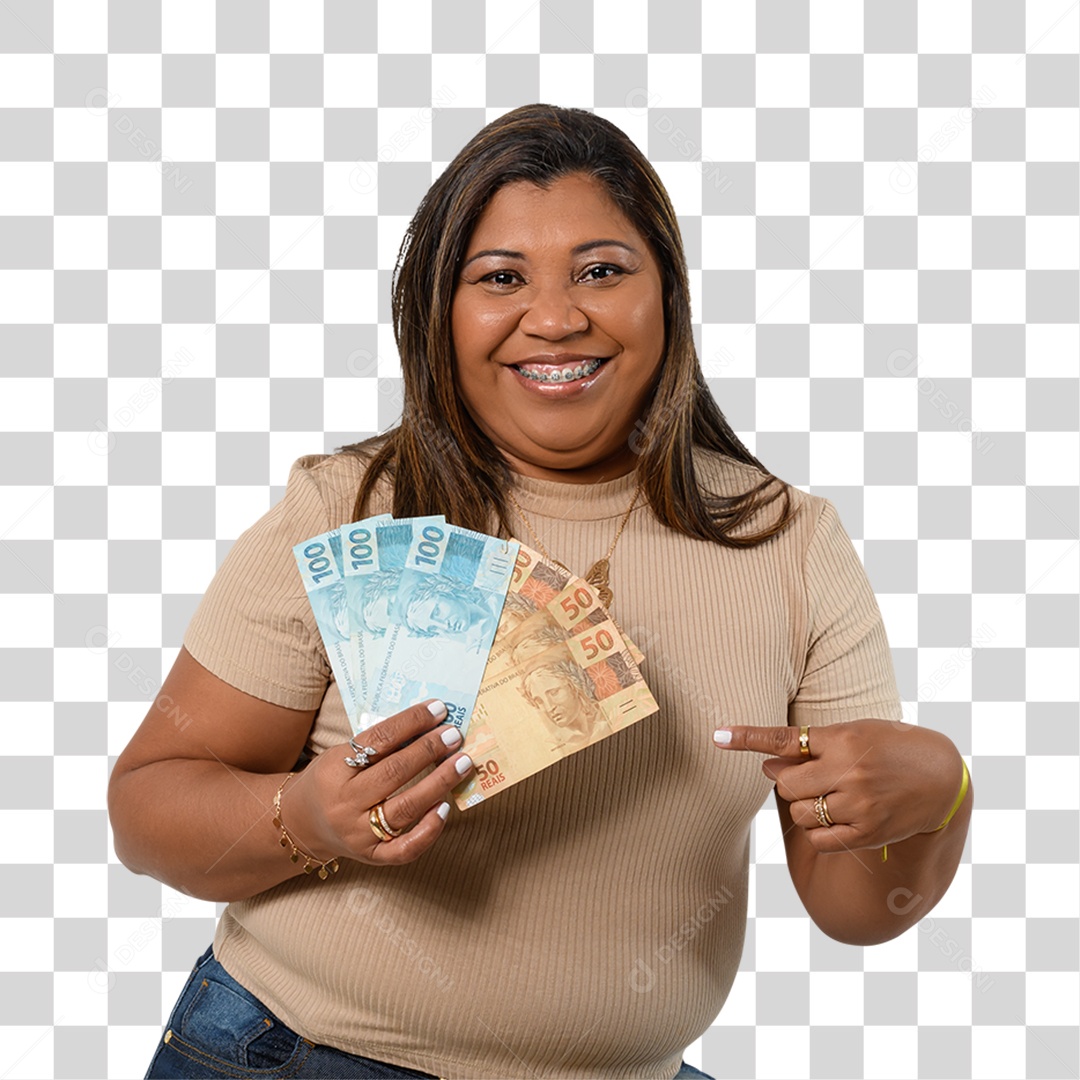 Personagem 3D Mulher Segurando Dinheiro PNG Transparente
